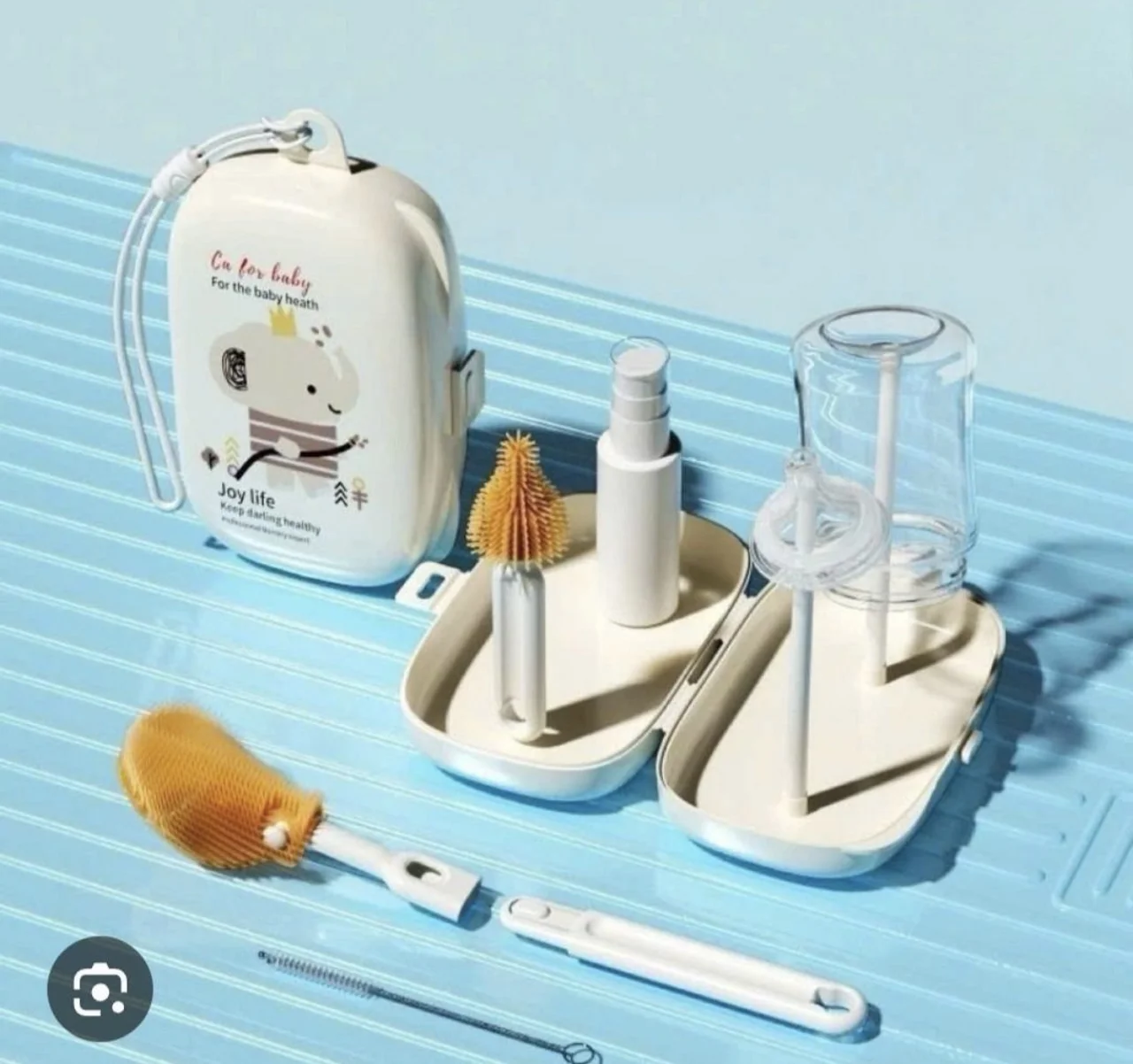 ست شیشه شور نوزاد مسافرتی همراه آبچکان سیلیکونی ست شیشه شور مسافرتی کودک